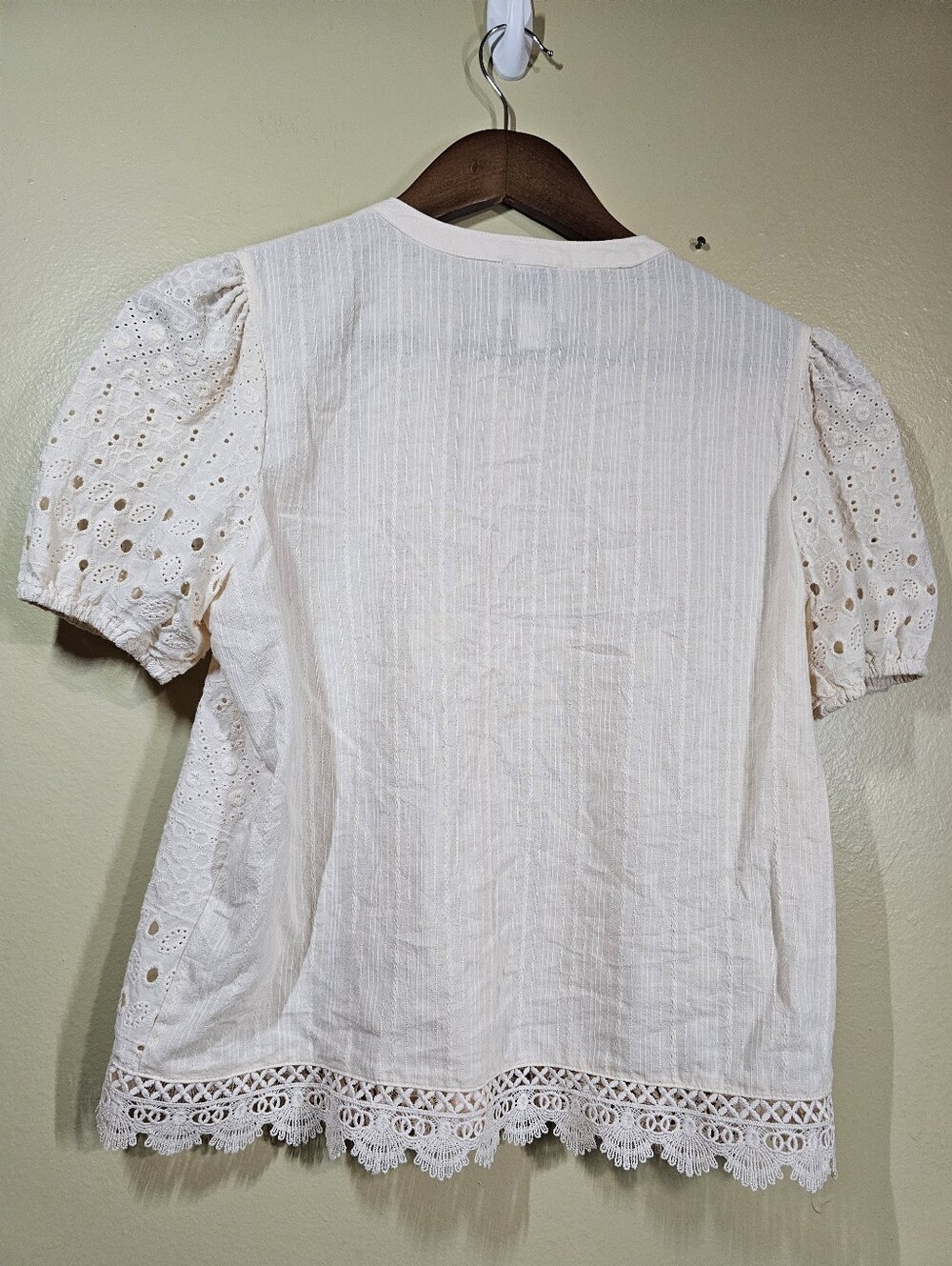 Industry 100% Cotton Eyelet Lace Puff Sleeve Blouse XS Cottagecore - Picture 6 of 9